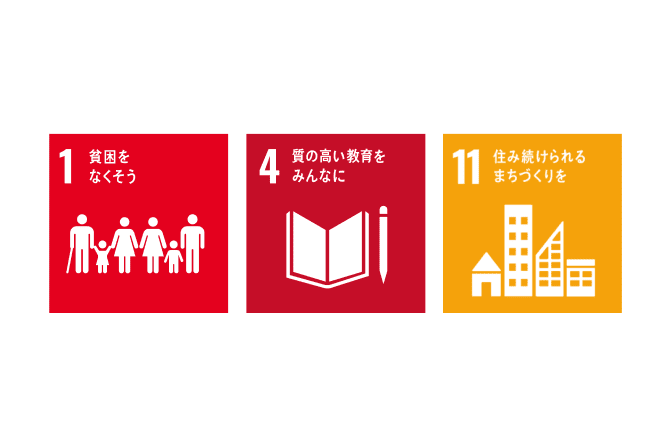 貧困をなくそう 質の高い教育をみんなに 住み続けられるまちづくりを